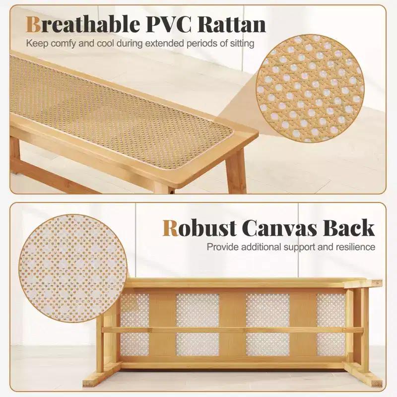Costway 39.5 Bamboo Dining Bench with Handwoven Rattan Seat, Wooden Entryway Bench