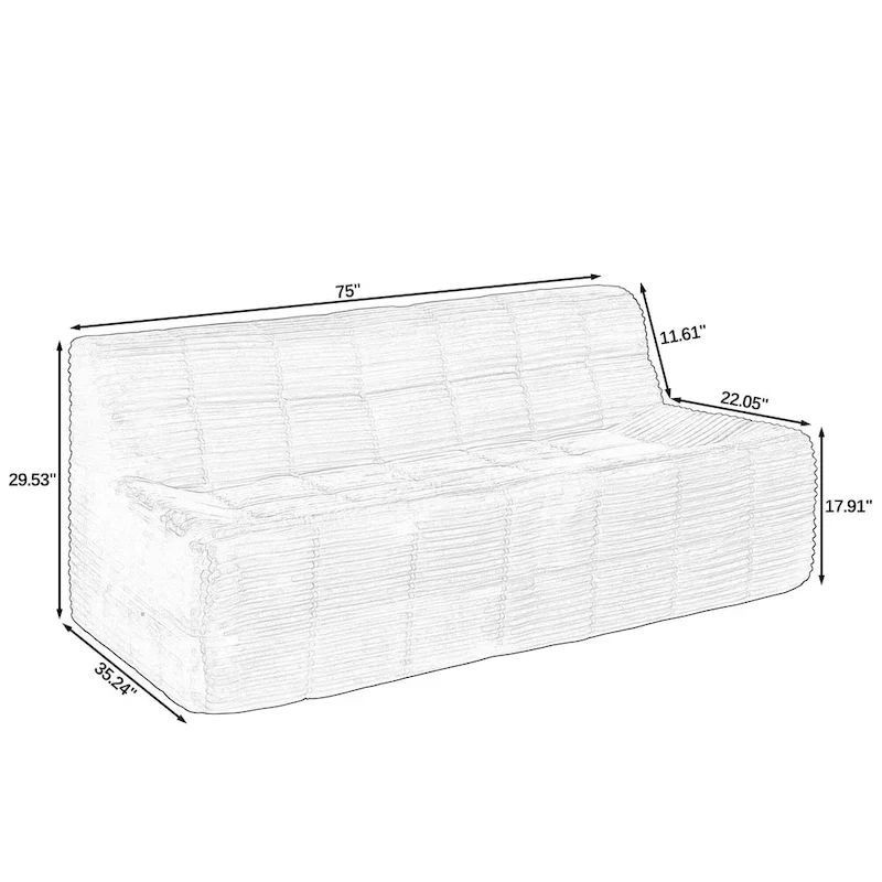 75 Foam 3-Seat Sofa with No Assembly, Space-Saving Design, and Easy Setup