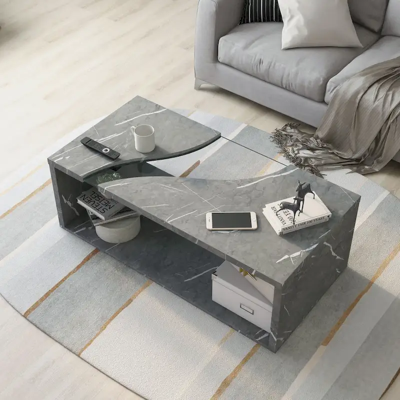 Kobe Modern Faux Marble Veneer Coffee Table with Shelf by Furniture of America