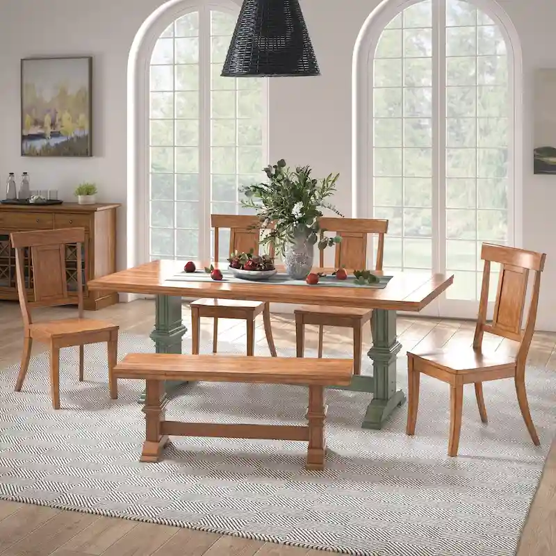 Ronda 78.7 Rectangular Solid Wood Top Dining Set with Panel Back Chairs
