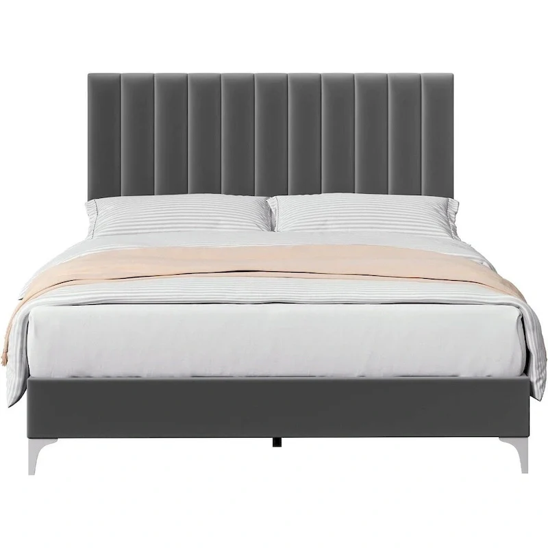 Bed Frame, with Adjustable Headboard, No Box Spring Needed, Load Up to 800Lbs