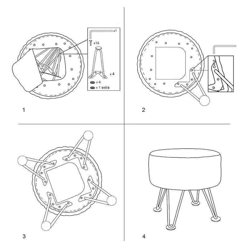 Home Soft Things Multi Jacquard Fauxfur Round Ottoman