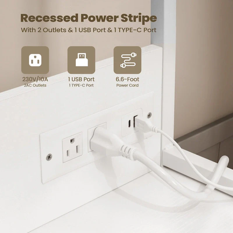 Computer Desk Home Office Desk with Power Outlet Study Writing Table