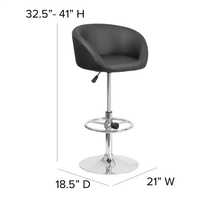 Merrick Lane Bucket Seat Bar and Dining Stool Modern Stool with 360 Swivel, Adjustable Height and Metal Footrest