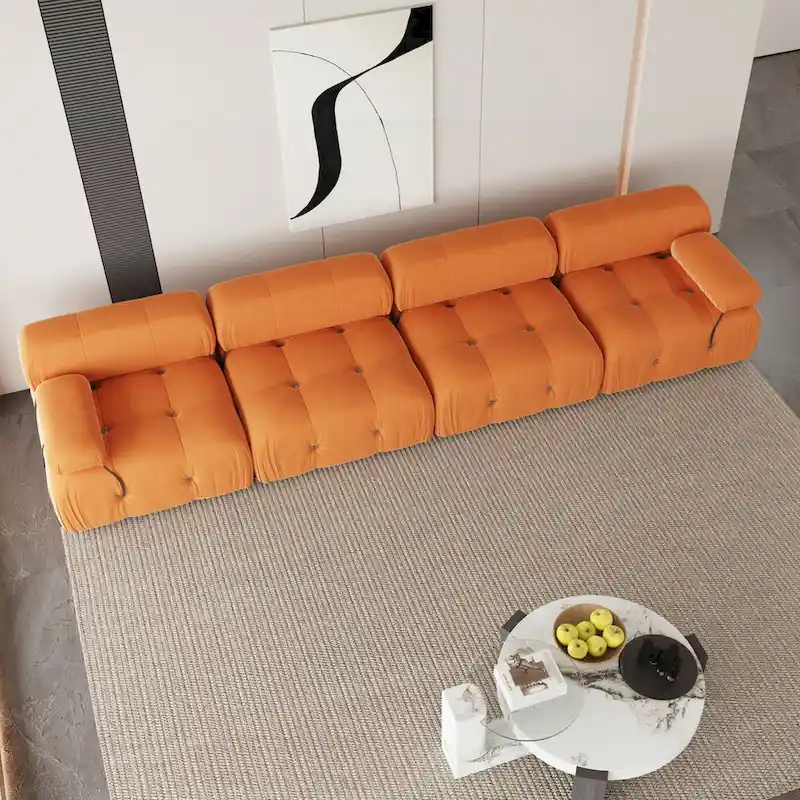 Velvet Fabric Upholstered Modular Sectional Sofa Modern Couch