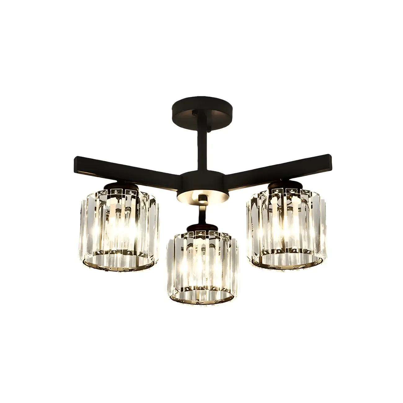 Modern Large Black Cylinder Crystal Semi Flush Ceiling Light