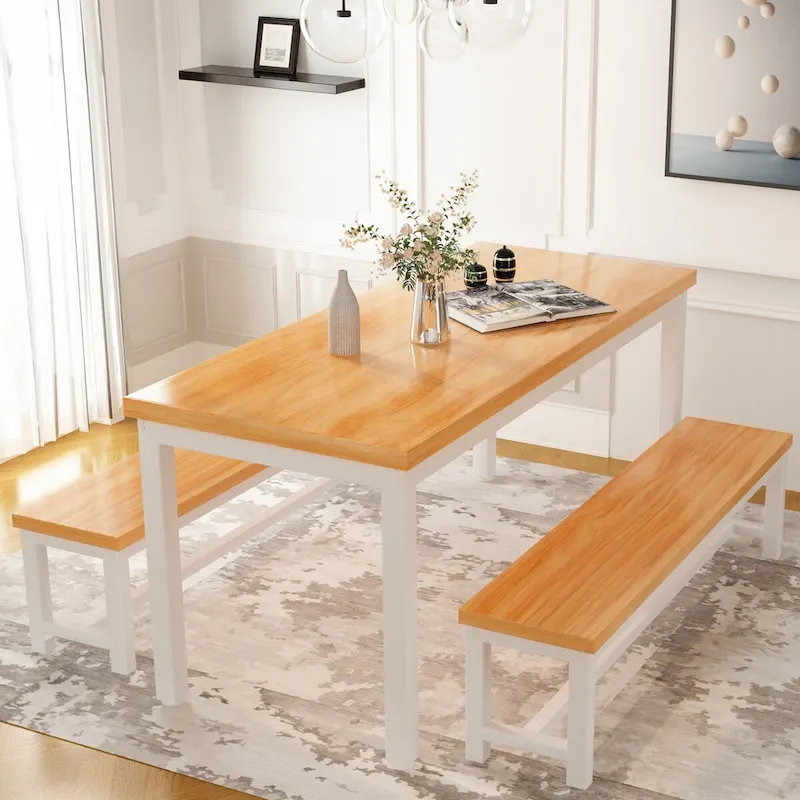 3-Piece Dining Set (Includes Two Benches) — Kitchen Dining Set for 4 to 6 People
