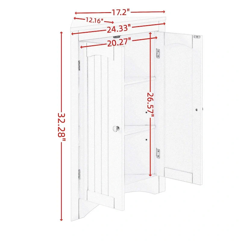 Bathroom Floor Corner Cabinet with Doors and Shelves