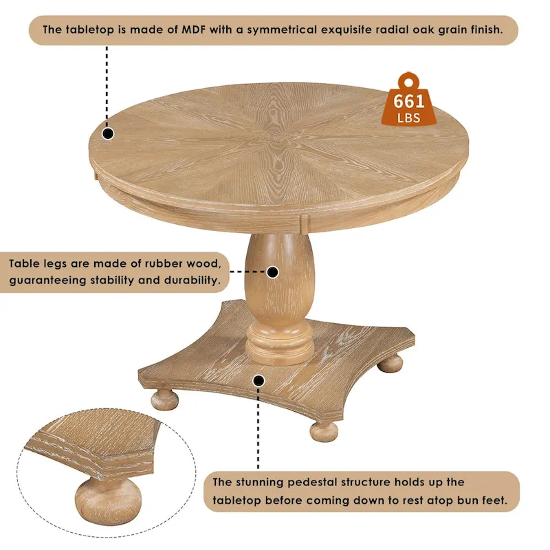 Retro Round Dining Table with 4 Upholstered Chairs