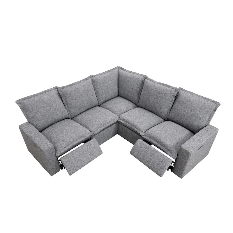 Linen L-Shaped Sectional Sofa with Power Recliners & USB