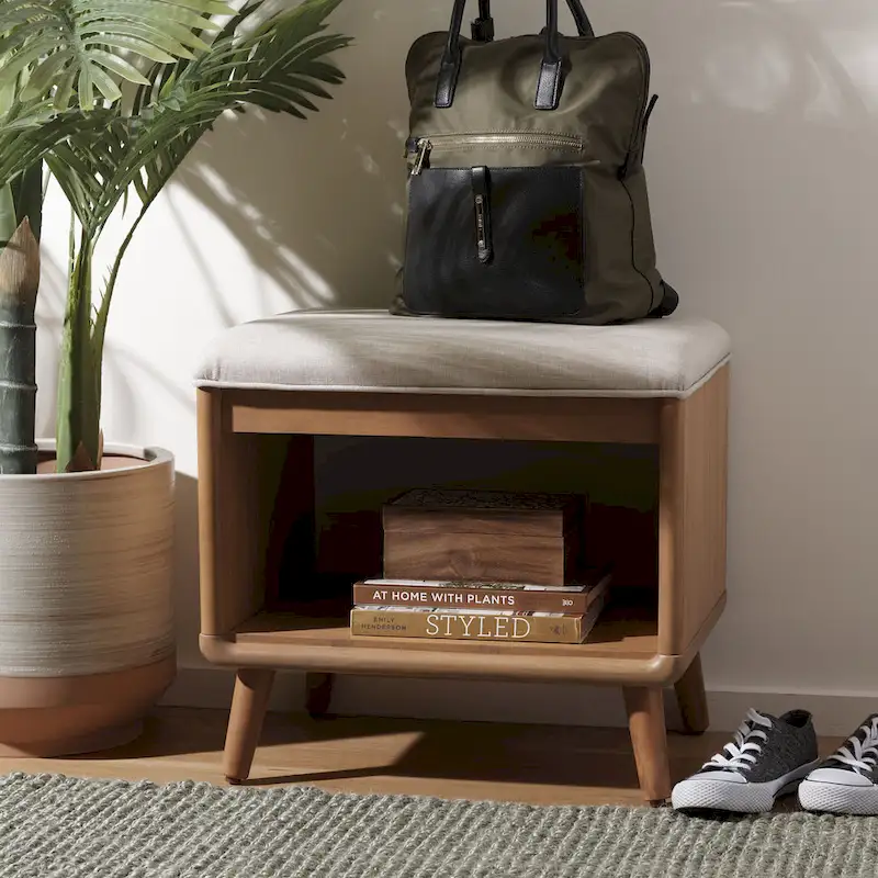 SAFAVIEH Marilla Open Shelf Bench with Cushion - 20  W x 15  D x 18  H - 20Wx15Dx18H