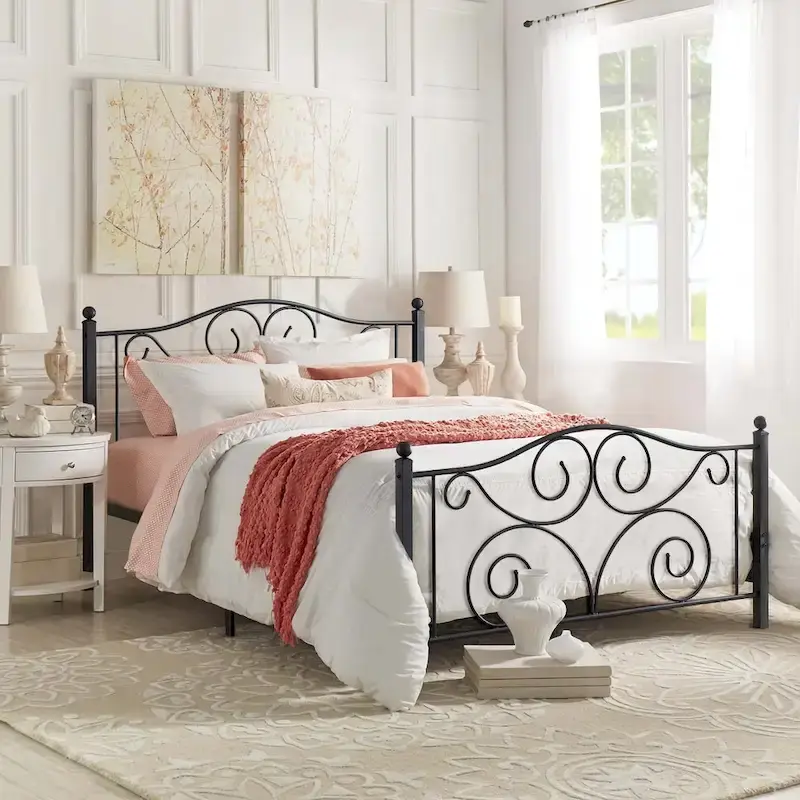 Classic Black Scroll Metal Platform Bed Frame
