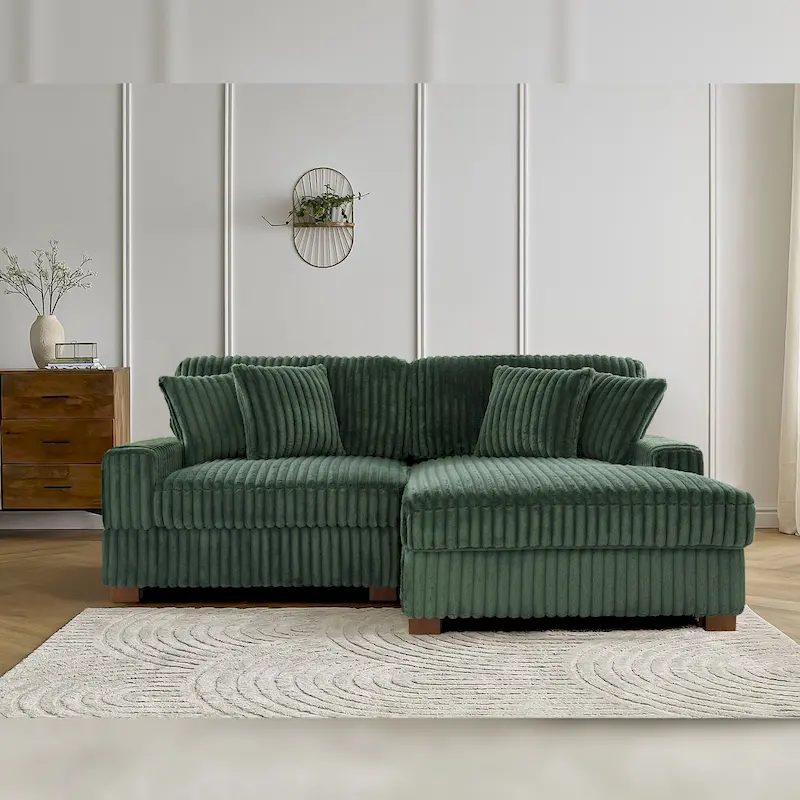 Upholstered Chenille Velvet L Shaped Couch Modular Sofa With Chaise Lounge