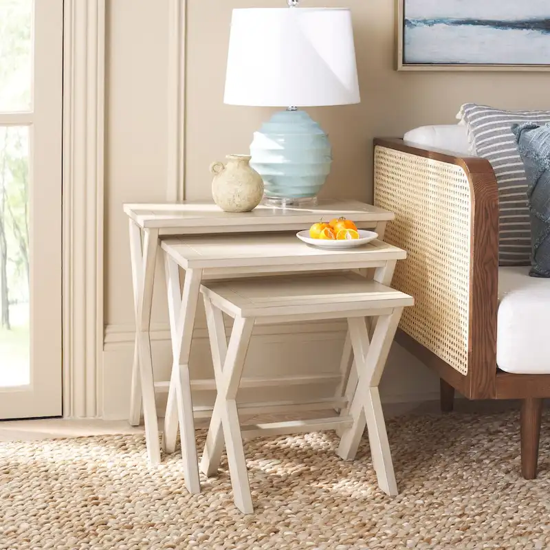 SAFAVIEH Izabela Antiqued White Birch Nesting Tables (Set of 3) - 24.4 x 16.5 x 23.8 - 24Wx17Dx24H