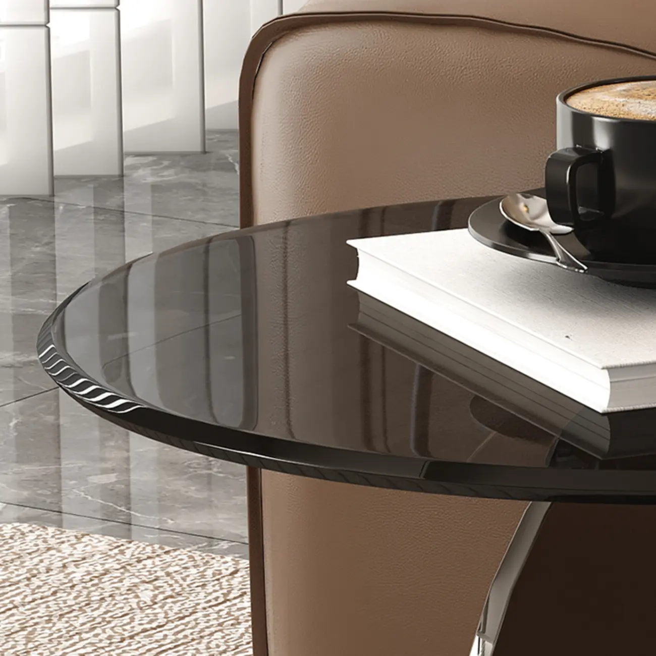 Modern Round Glass Top Stainless Pedestal Side Table