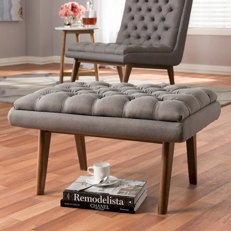 Mid-Century Upholstered Ottoman by Baxton Studio