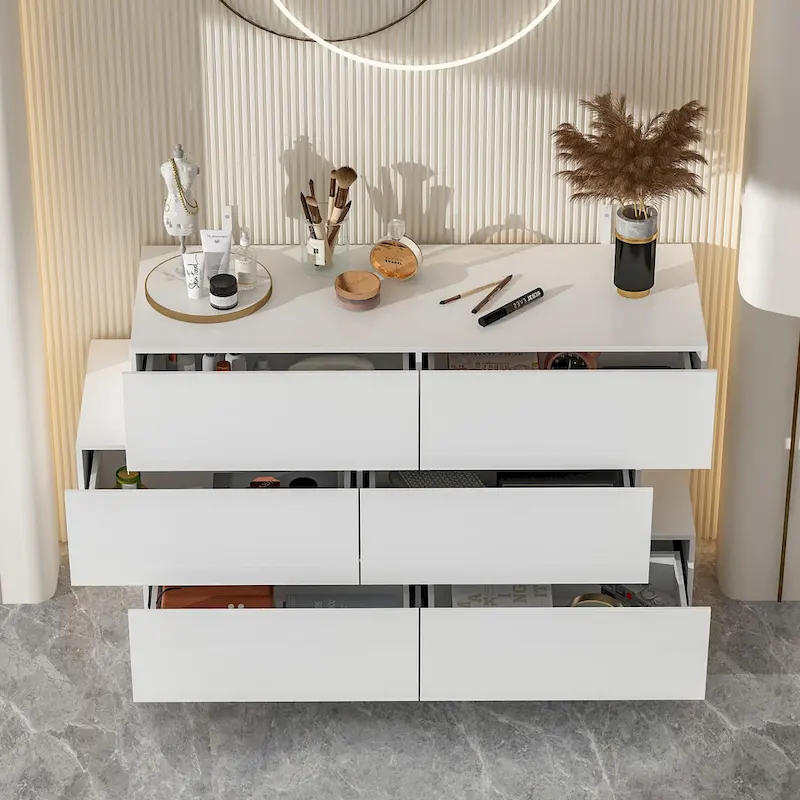 High Glossy Six-Drawer Dresser Chest with Off-Set Design (Black/White)