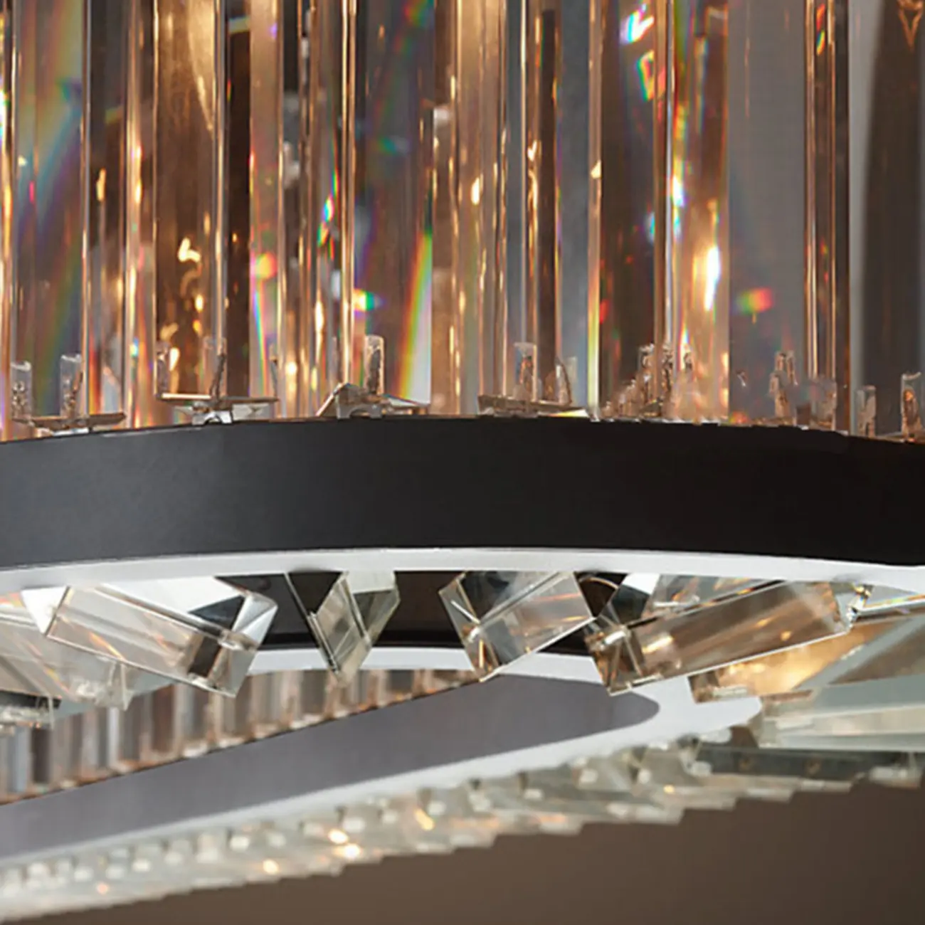 Modern Black Metal Crystal Drum Chandelier