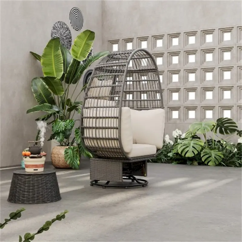 Rattan Egg Patio Swivel Chair with Cushions and Rocking Function