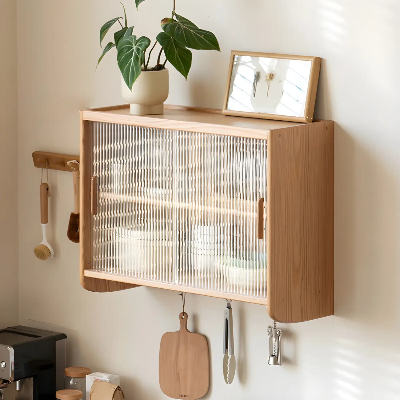 Brown Wooden Wall-Mounted Adjustable Shelves China Cabinet