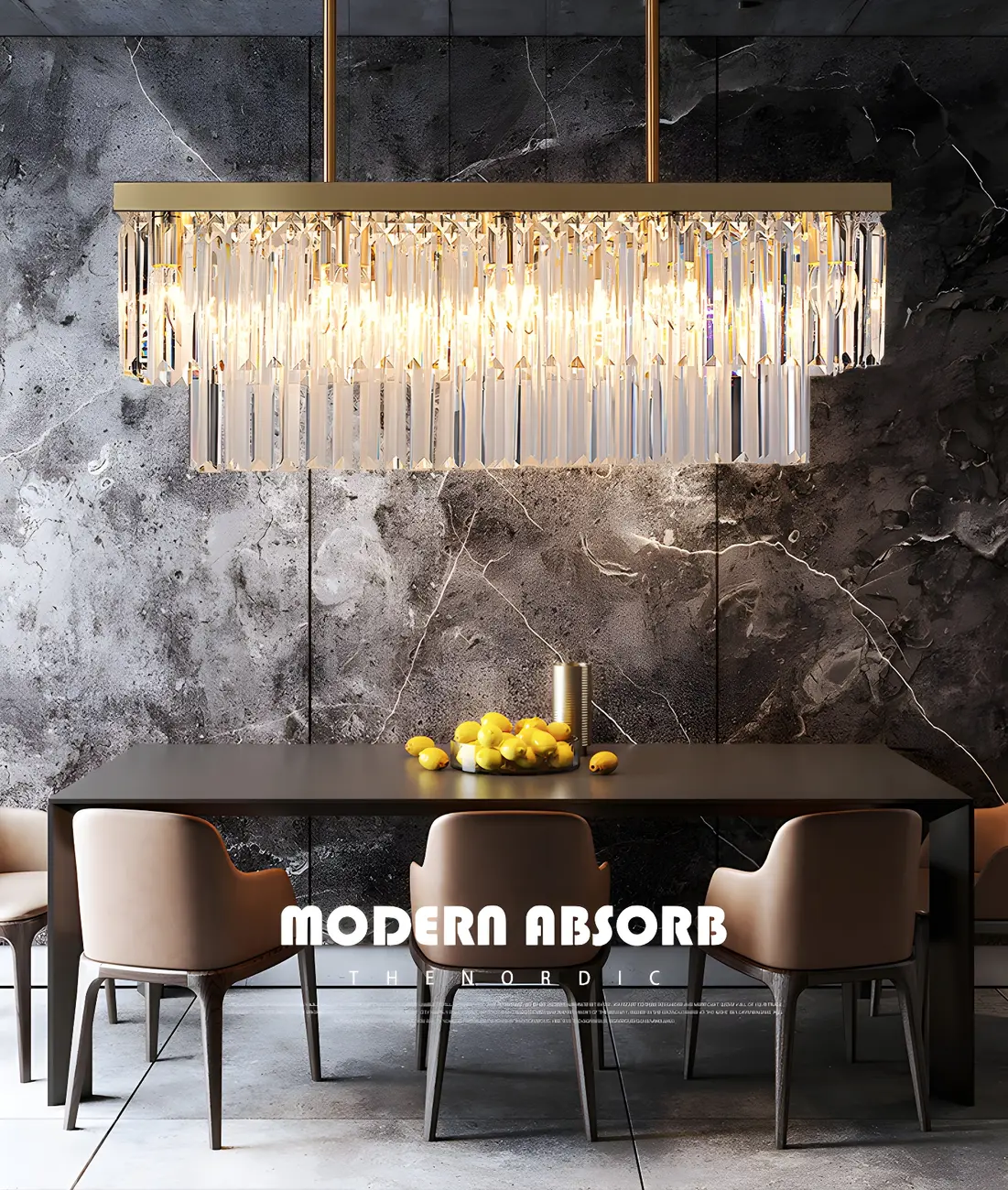 Modern Large Crystal Rectangle Island Pendant Light