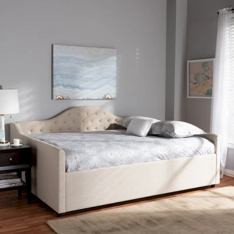 Fabric Upholstered Daybed with Button-Tufted Headboard