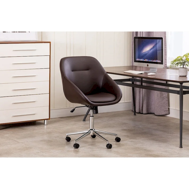 Porthos Home Hayes Swivel Office Chair, Chrome Base, PU Leather