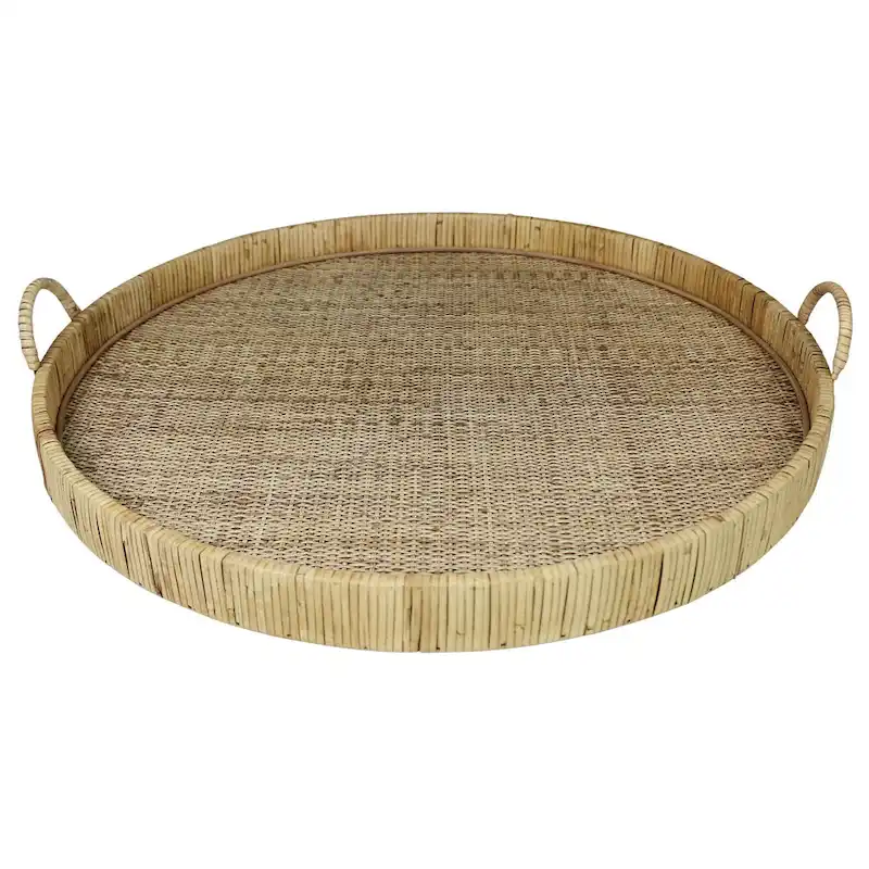 HomeRoots 28  Natural Rectangular Bamboo Serving Tray With Handles