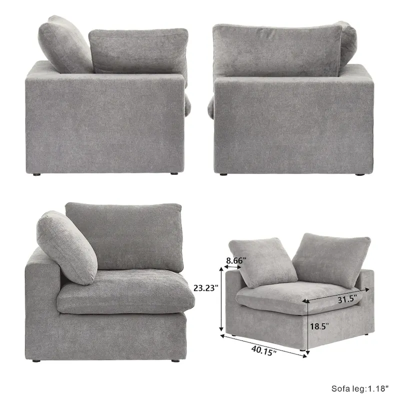 160.6 Modern Linen Upholstered Sofa Multiple Cushions Sectional Couch