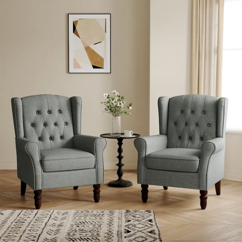 Button-Tufted Accent Club Chair Wingback Armchair Set of 2