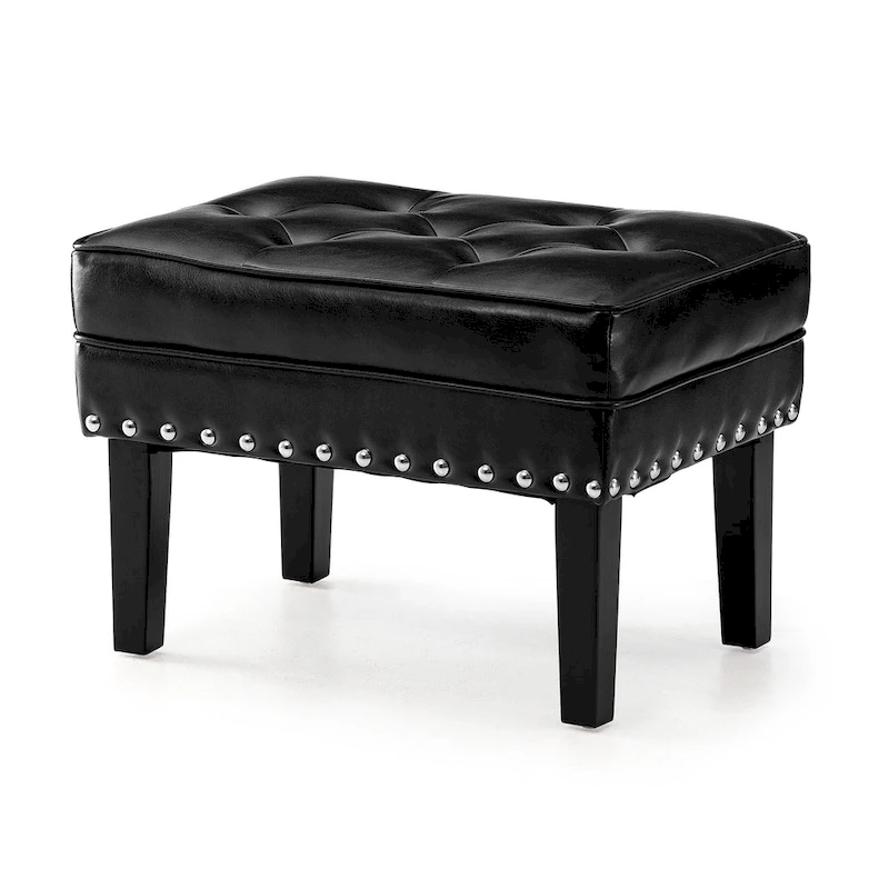 Glitzhome 22W Mid-century PU Leather Tufted Ottoman Foot Stool
