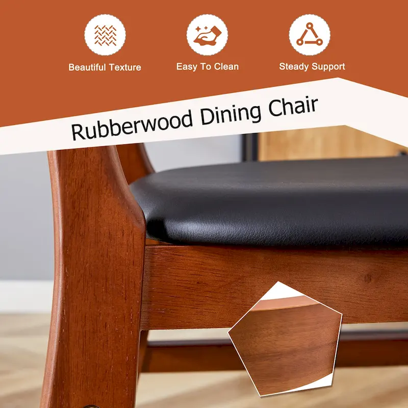 Wooden Dining Chairs Set of 2 with Small Curved Back and PU Cushion