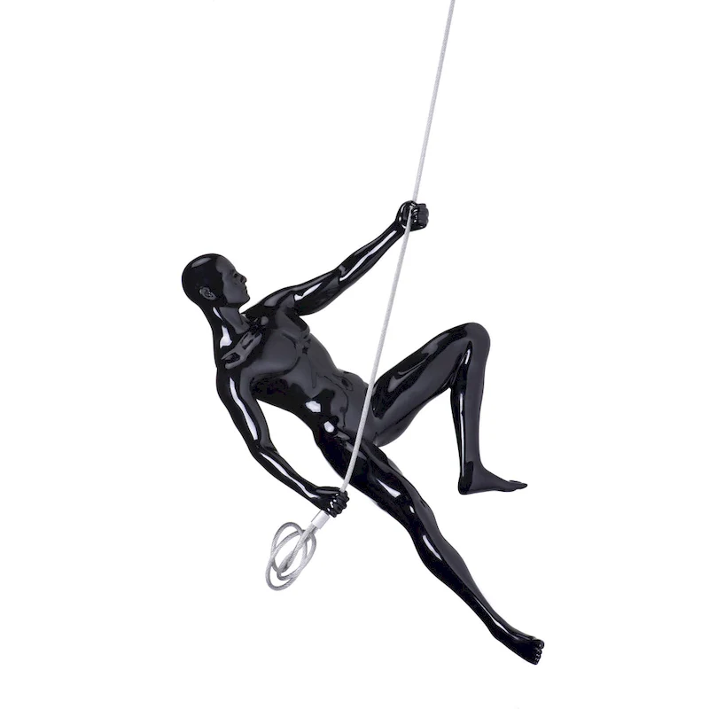 Climbing Man Glossy Black Resin Wall Sculpture - N/A