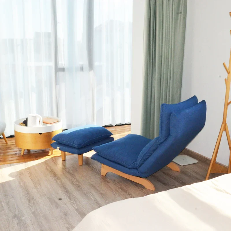 Blue Upholstered Foldable Reclining Leisure Chair - 48.00 x 27.56 x 37.01