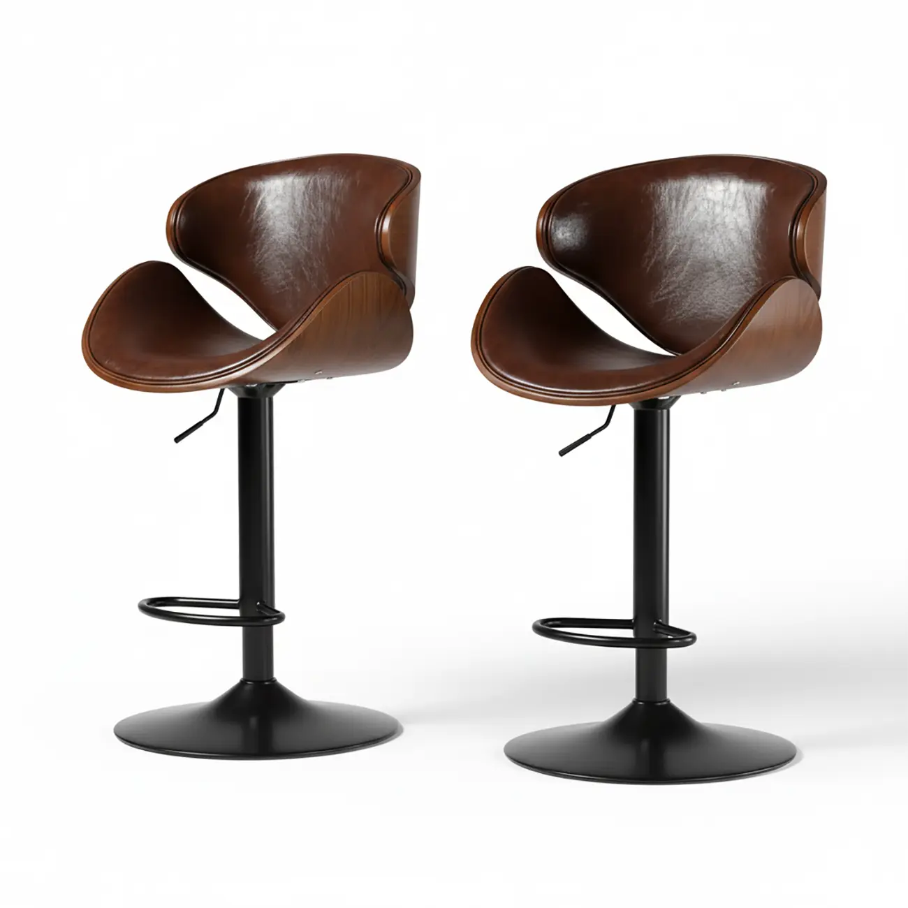 Modern Adjustable Leather Swivel Bar Stools with Backs