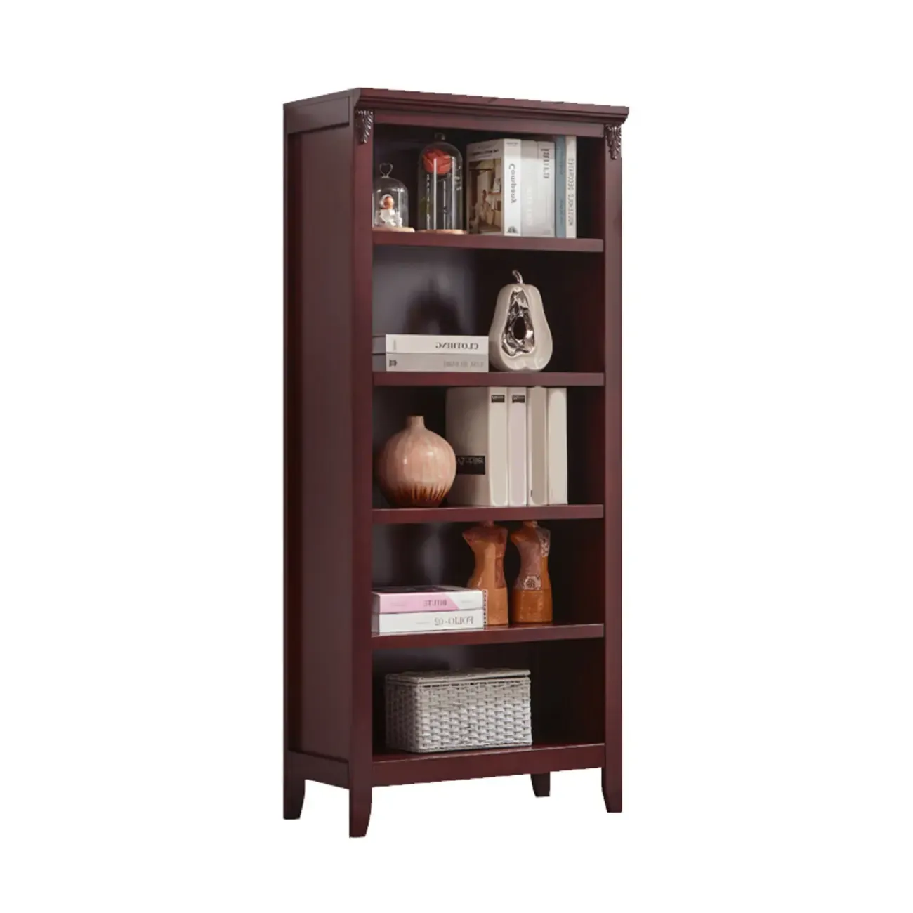 Dark Walnut Modern Vertical Adjustable Shelving Wood Bookcase