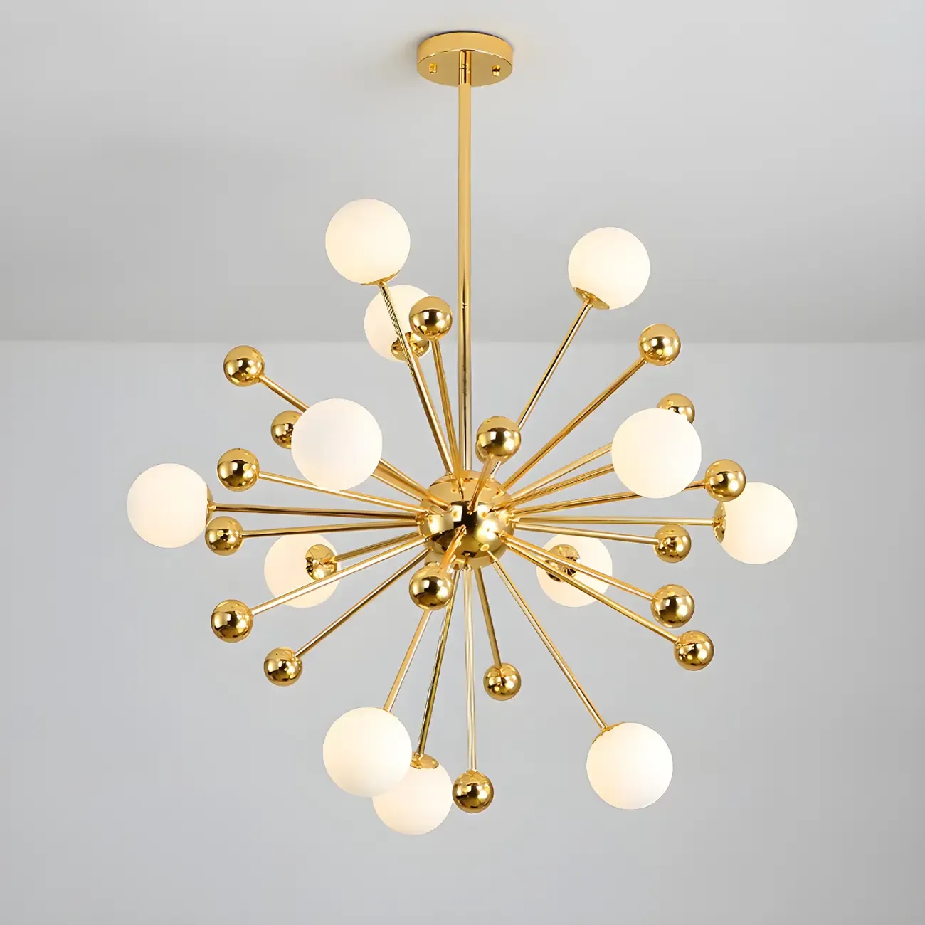 Modern Gold Sphere Sputnik Chandelier with White Glass Shade