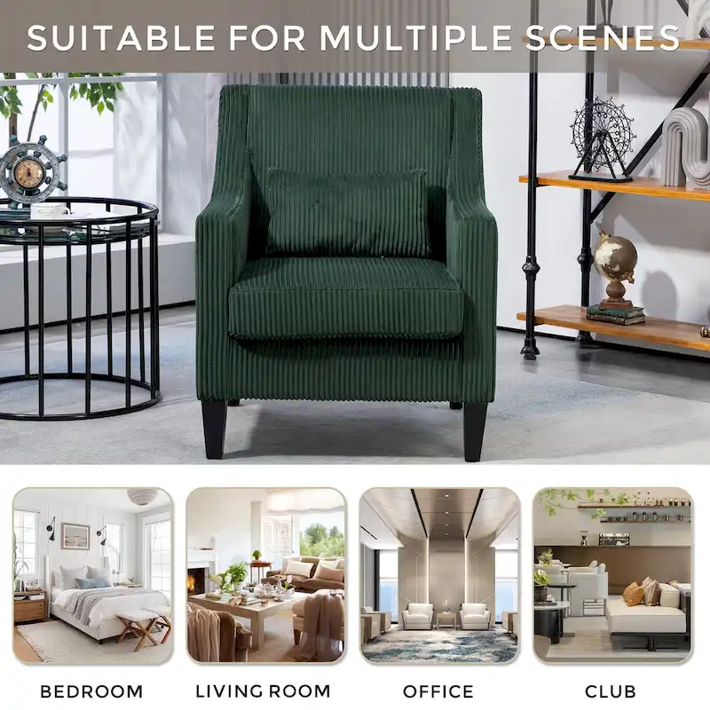 Emerald 26.77 Upholstered Arm Chair with Scooped Arms and Rubber Wood Legs