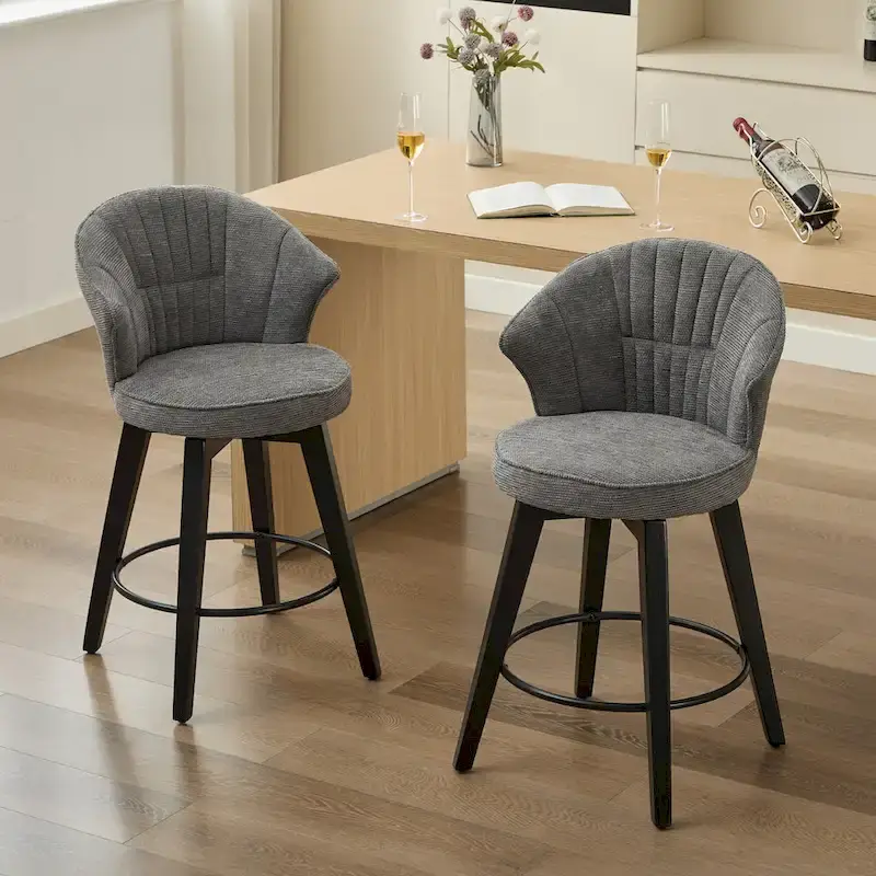 Swivel Bar Stools Set of 2, Upholstered Dining Room Chairs with Wide Backrest, Counter Height Chair with Metal Legs