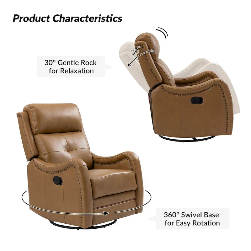 FrancoModern Genuine Leather Swivel Rocker Recliner with Nailhead Trims Sets of 2 by HULALA HOME