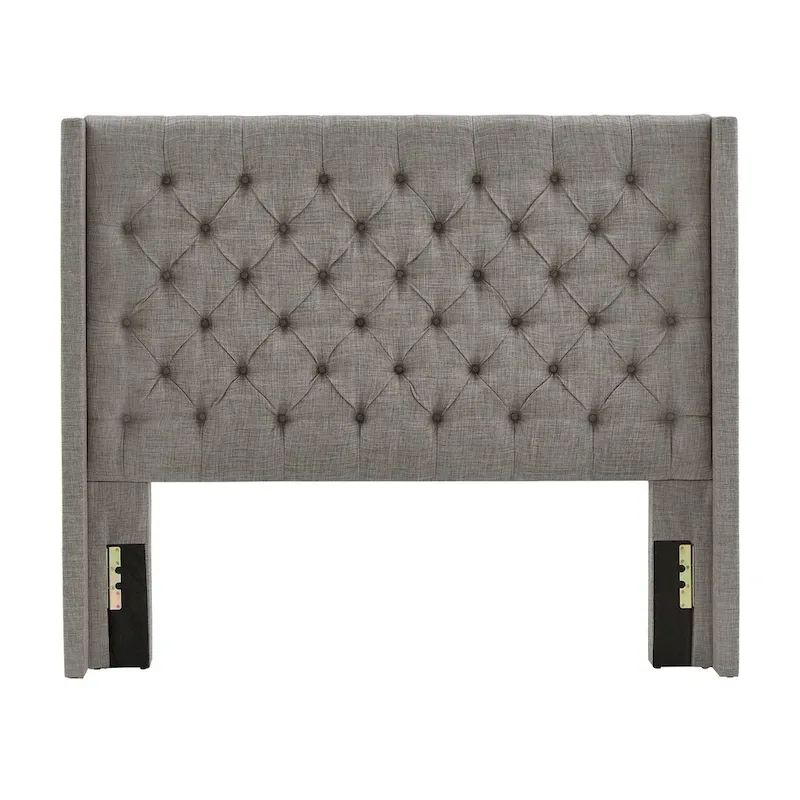 Full Wingback Button-Tufted Headboard, Beige/Dark Grey/Grey, Linen