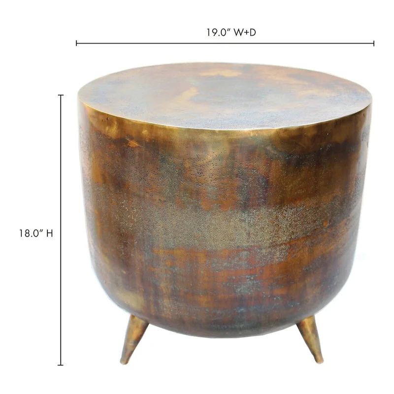 Macari Rustic Drum-Style Aluminum Accent Table - 19W x 19D x 18H