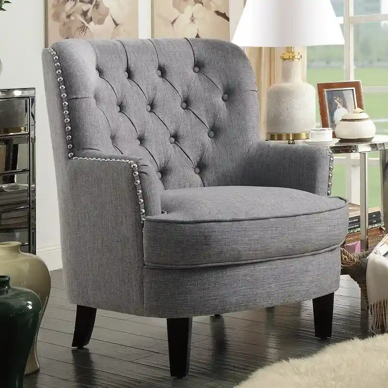 Moser Bay Mignon Velvet / Linen 30 Wide Tufted Wingback Accent Chair