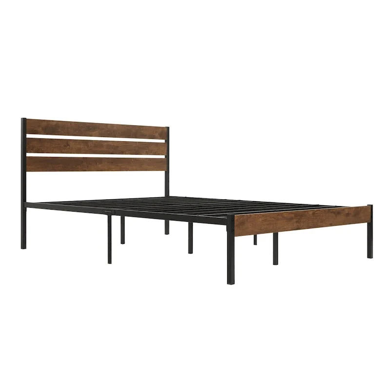 Bed Frame With Wood Headboard, Metal Frame With Strong Slats