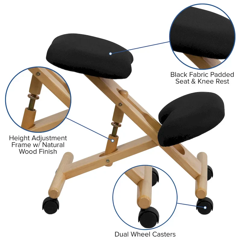 Wooden Ergonomic Kneeling Office Chair in Fabric