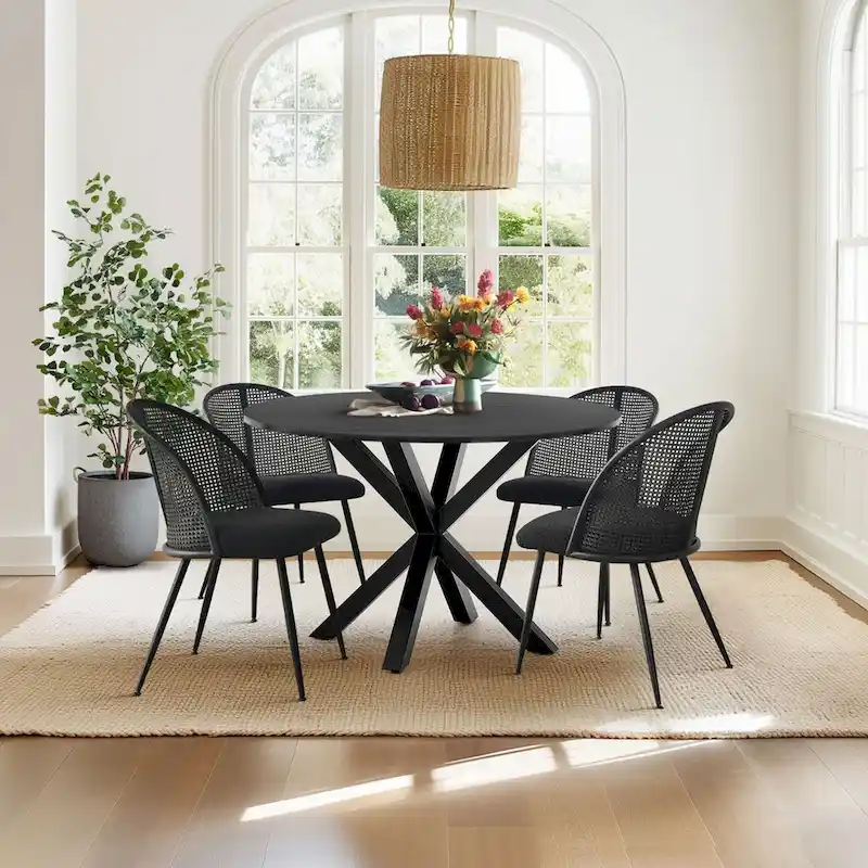 High Back Rattan Boucle Dining Chair