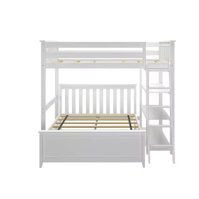 L-Shaped Full over Full Bunk Bed with Bookcase