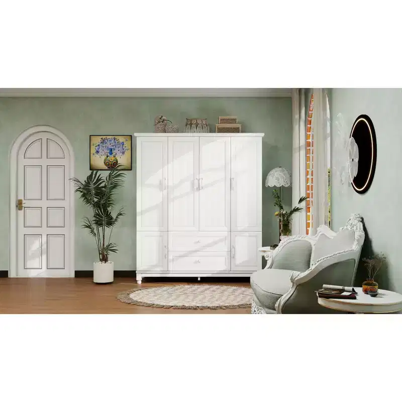 White 4-Door Wardrobe with 2 Drawers - Adult Use