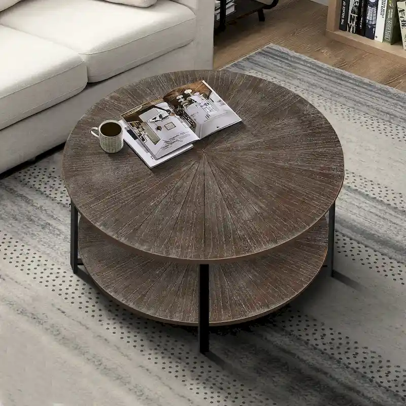 Round Coffee Table With 2-Tier Storage