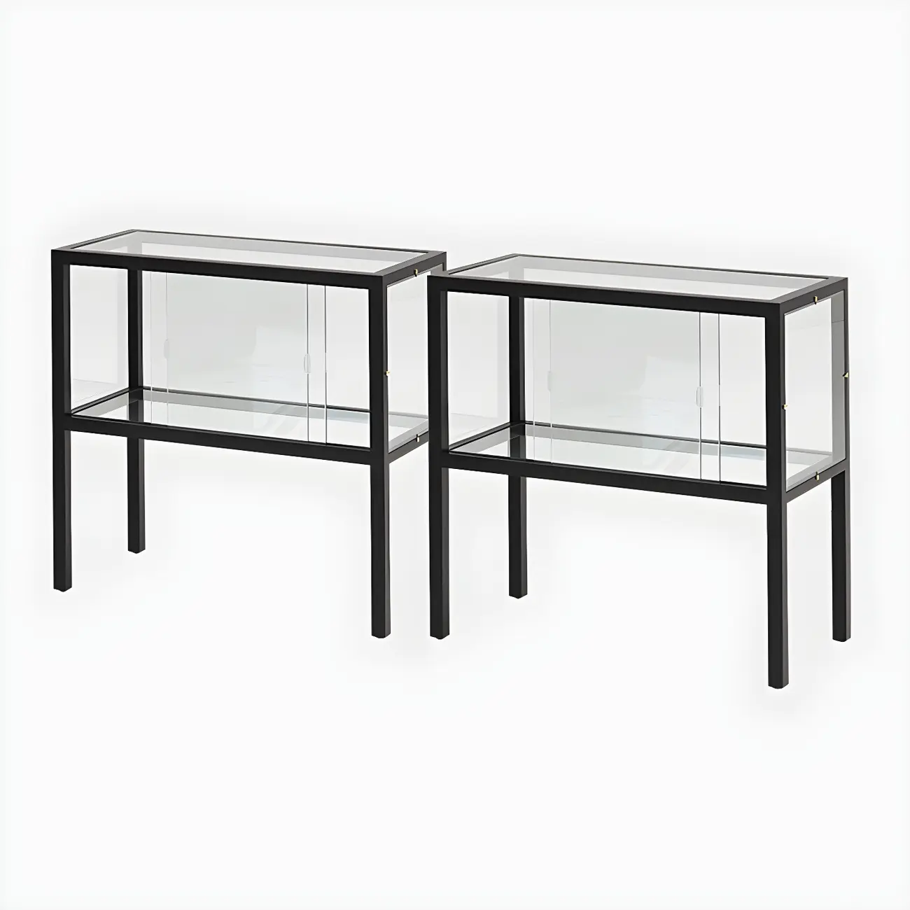 Modern Black Glass Display Cabinet with Metal Frame